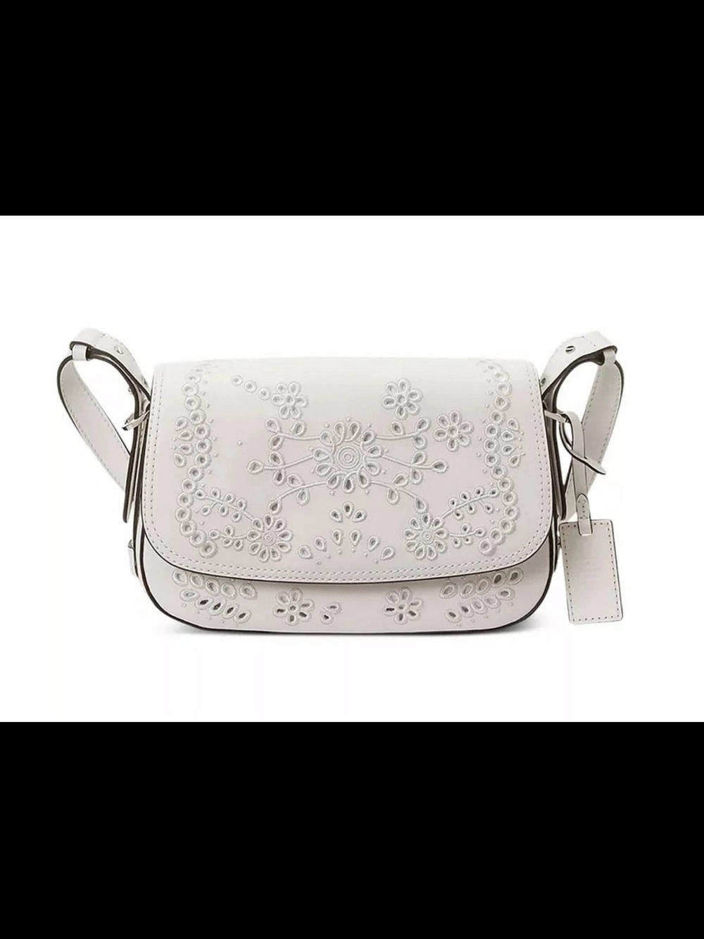 Ralph Lauren White Floral Laser-Cut Shoulder Bag